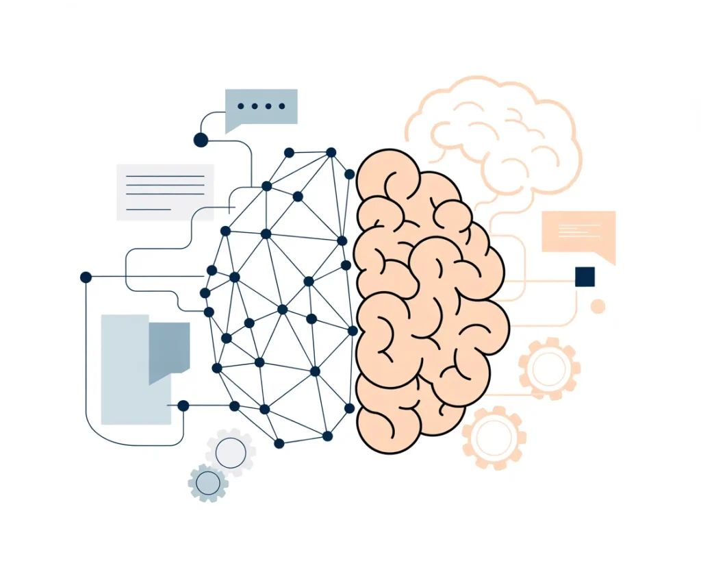 Cerebro y red neuronal interconectados.